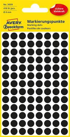 Etikett, 8 mm, kör, AVERY ZWECKFORM, fekete, 416 etikett/csomag